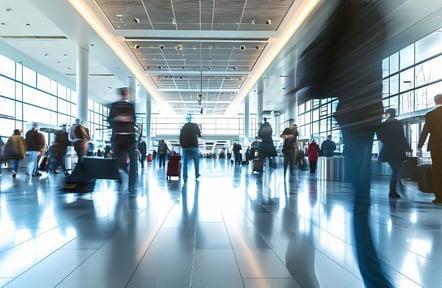 Busy indoor airport scene
